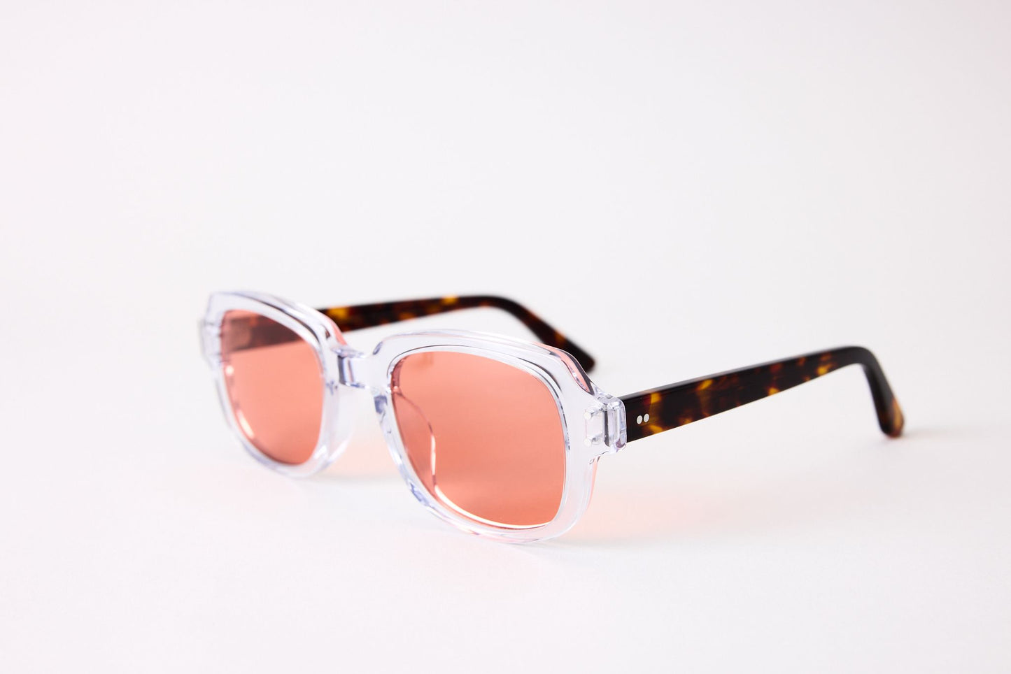 Small - NEW YORK EYERISH, "The Downings." Clear Frame with Dark Tortoise Temples with Red Lenses