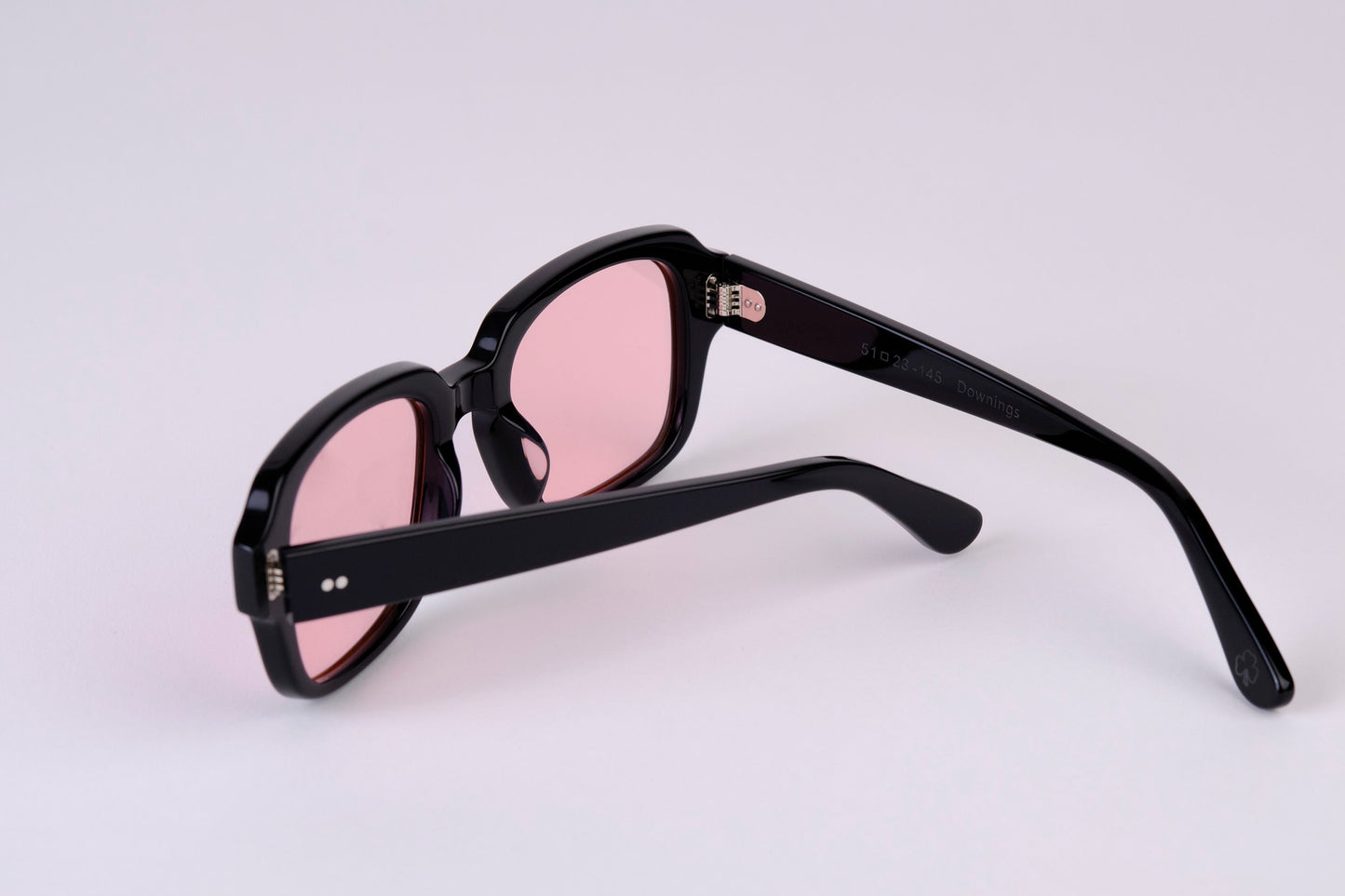 Large - NEW YORK EYERISH, "The Downings." Black Polished Frame with Pink Lenses
