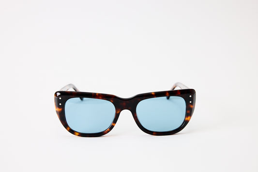 NEW YORK EYERISH, Bundorans. Dark Tortoise with Blue Lenses