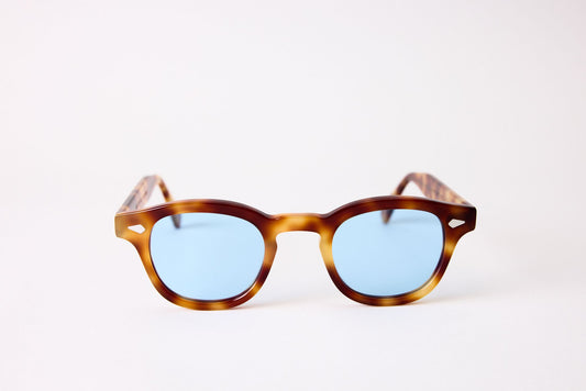 Large - NEW YORK EYERISH, Causeway. Red and Blonde Frame with Light Blue Lenses