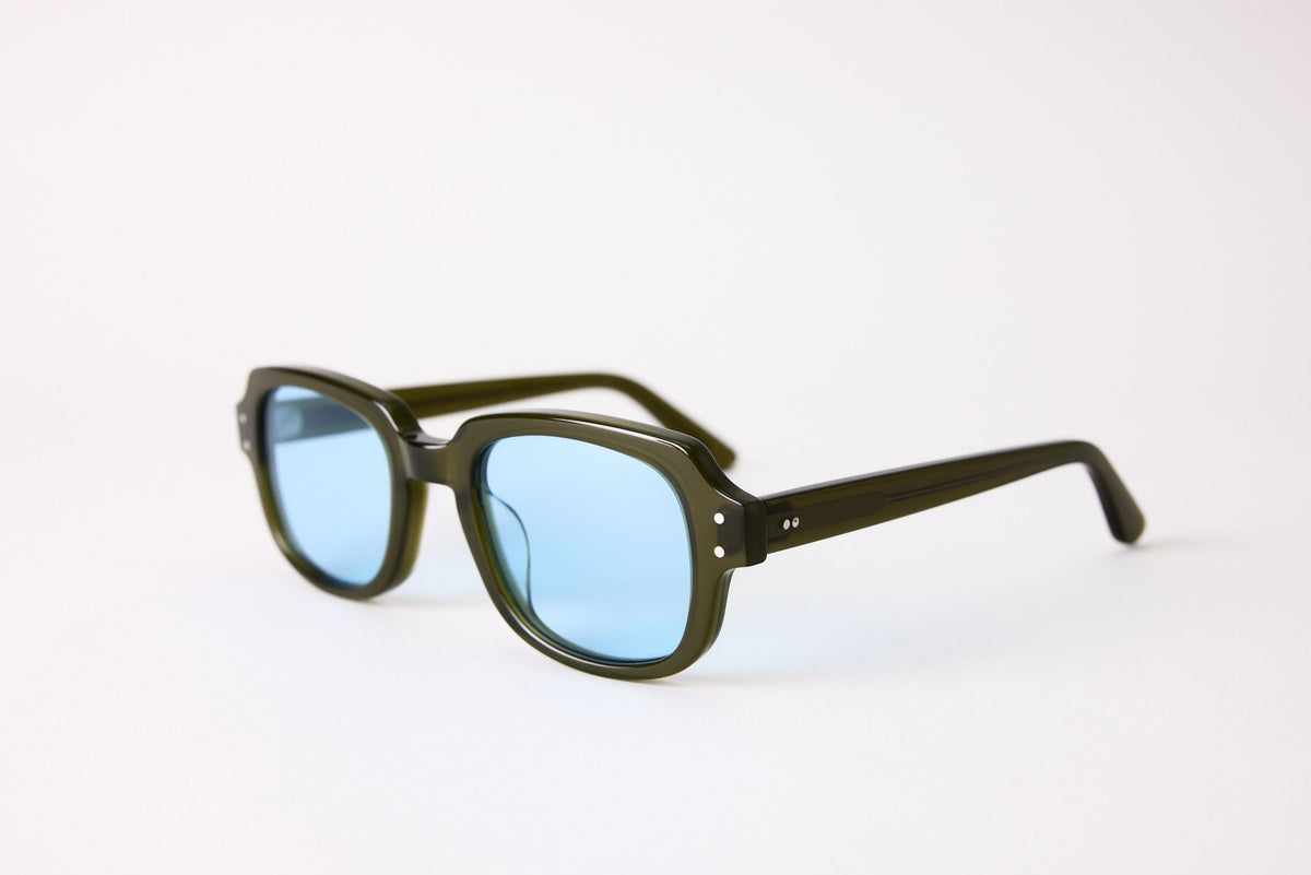Small - NEW YORK EYERISH, "The Downings." Green Frame with Baby Blue Lenses
