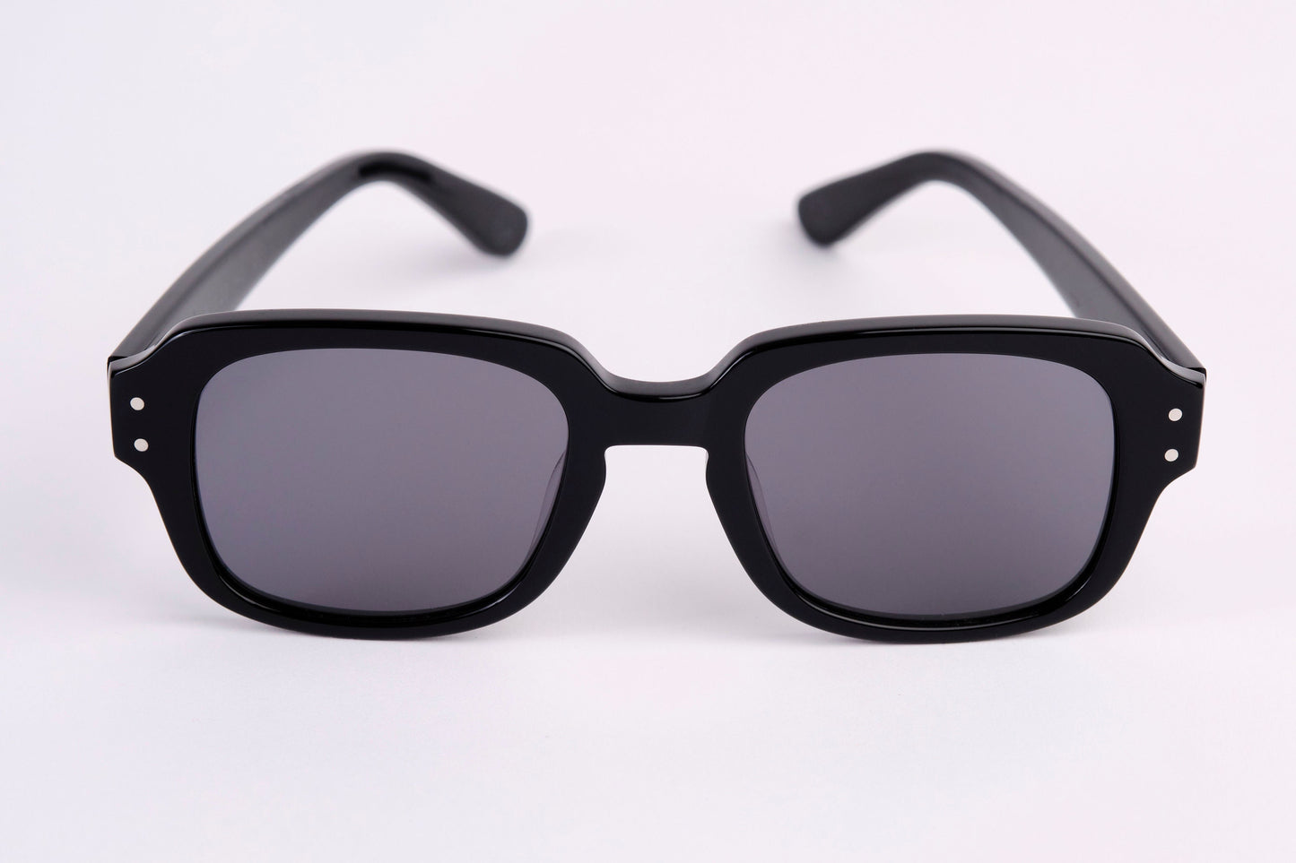 Large - NEW YORK EYERISH, "The Downings." Black Polished Frame with Grey Lenses