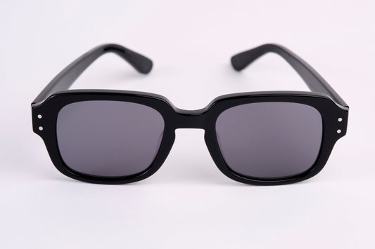 Large - NEW YORK EYERISH, "The Downings." Black Polished Frame with Grey Lenses
