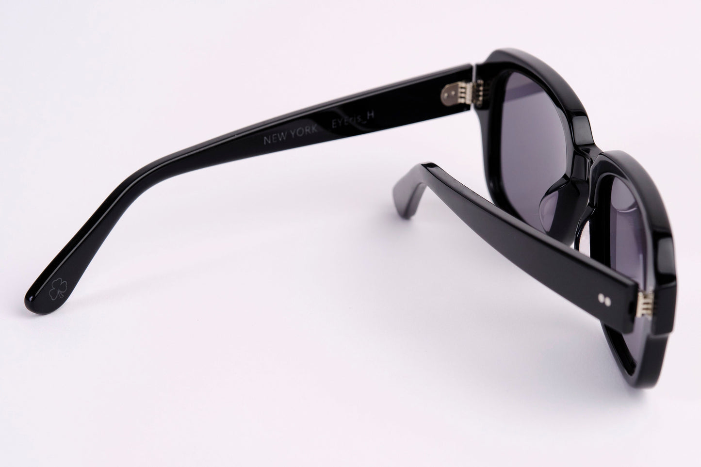 Large - NEW YORK EYERISH, "The Downings." Black Polished Frame with Grey Lenses