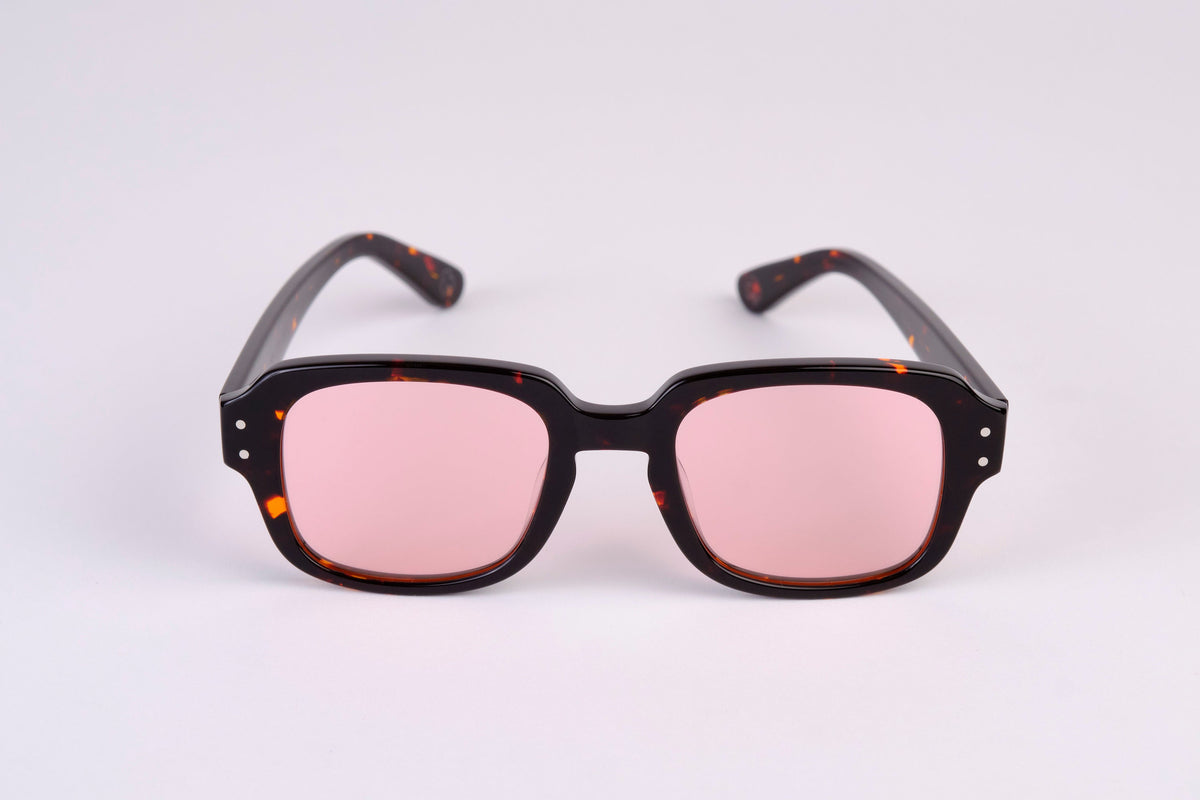Large - NEW YORK EYERISH, "The Downings." Dark Brown Tortoise Shell Frame with Pink Lenses