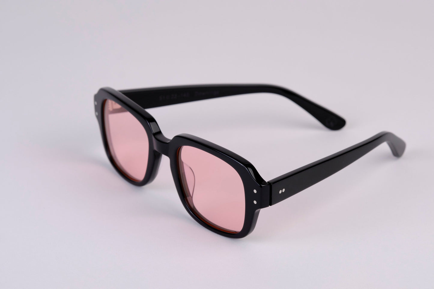 Large - NEW YORK EYERISH, "The Downings." Black Polished Frame with Pink Lenses