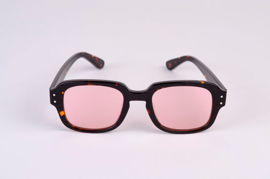 Large - NEW YORK EYERISH, "The Downings." Black/Brown Tortoise Shell Frame with Pink Lenses