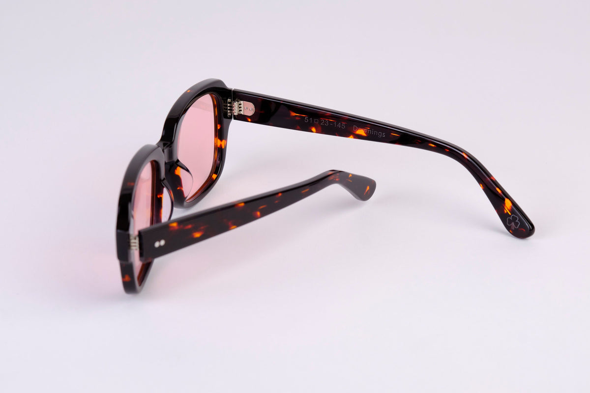 Large - NEW YORK EYERISH, "The Downings." Dark Brown Tortoise Shell Frame with Pink Lenses