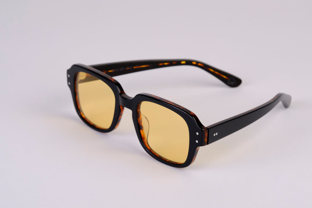 Large - NEW YORK EYERISH, "The Downings." Dark Brown Tortoise Shell Frame with Orange Lenses