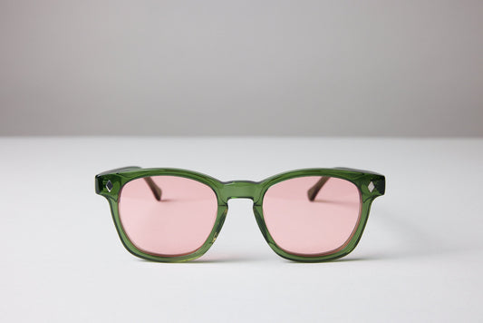 NEW YORK EYERISH, Castlerock. Bottle Green Frame with Rose Colored Lenses