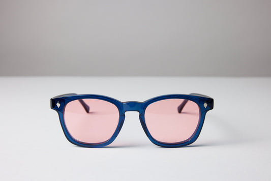 NEW YORK EYERISH, Castlerock. Blue Frame with Rose Colored Lenses