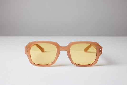 Large - NEW YORK EYERISH, "The Downings." Champagne Frame with Yellow Lenses